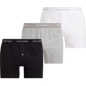 Calvin Klein Woven Boxers (3-pack), heren boxers wijd katoen, zwart, grijs, wit -  Maat: L