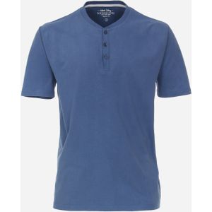 Redmond regular fit T-shirt, korte mouw O-hals met knoopsluiting, blauw -  Maat: S