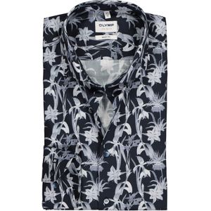 OLYMP Level 5 body fit overhemd, blauw bloemen dessin