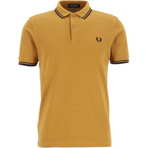 Fred Perry M3600 polo twin tipped shirt, heren polo, Dark Caramel / Black / Black -  Maat: S