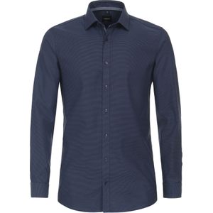 VENTI - Body Fit Overhemd - Blauw - Strijkvriendelijk