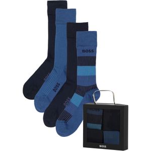 BOSS cadeauset herensokken (4-pack), verschillende kleuren blauw uni en gestreept