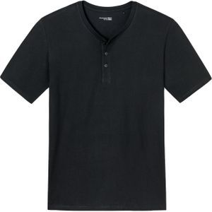 SCHIESSER Mix+Relax T-shirt, korte mouw O-hals met knoopjes, zwart -  Maat: S