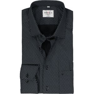 MARVELIS - Modern Fit - Overhemd - Zwart met Grijs en Wit Dessin - Popeline