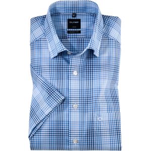 OLYMP Luxor modern fit overhemd, korte mouw, popeline, bleu geruit