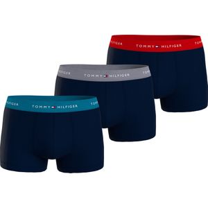 Tommy Hilfiger heren boxers normale lengte (3-pack), trunk, blauw met gekleurde tailleband -  Maat: XL