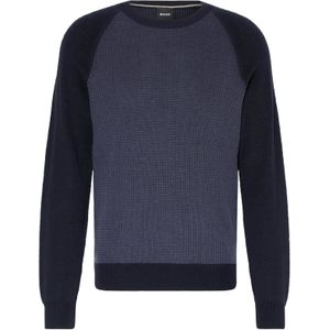 BOSS Dairon regular fit trui wolmengsel, heren trui middeldik O-hals, donkerblauw