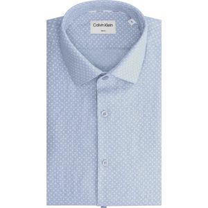 Calvin Klein slim fit overhemd, Linen Square Print Slim Shirt, lichtblauw dessin 42