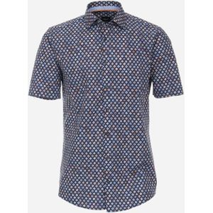 VENTI modern fit overhemd, korte mouw, popeline, blauw dessin 44