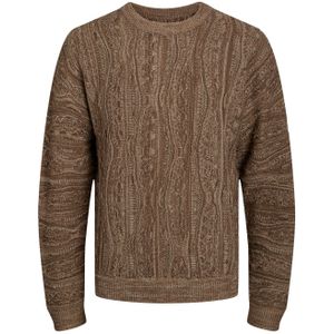 JACK & JONES Biggie knit crew neck slim fit, heren pullover katoenmengsel met O-hals, toffee bruin -  Maat: XXL