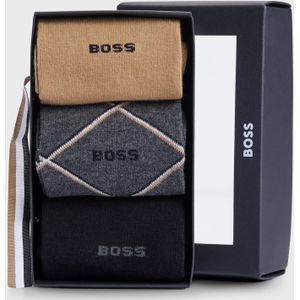 BOSS cadeauset herensokken (3-pack), zwart, beige en grijs met ruit