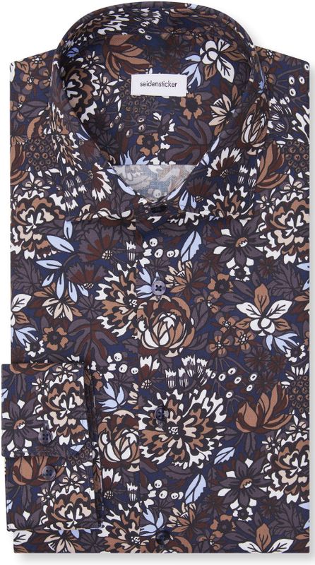 Seidensticker comfort fit overhemd, popeline, bruin dessin