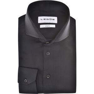 Ledub slim fit overhemd, popeline, zwart