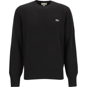 Lacoste - Gebreide Trui - Zwart - O-hals - 100% Wol