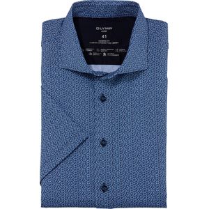 OLYMP Luxor 24/7 modern fit overhemd, korte mouw, Dynamic Flex, marineblauw dessin 38