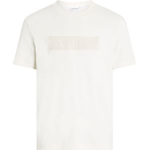 Calvin Klein Textured Embroidery T-shirt, heren T-shirt korte mouw O-hals, wit -  Maat: L