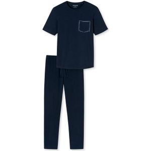 SCHIESSER 95/5 Nightwear pyjamaset, heren pyjama lang korte mouwen biologisch katoen gestreept nachtblauw