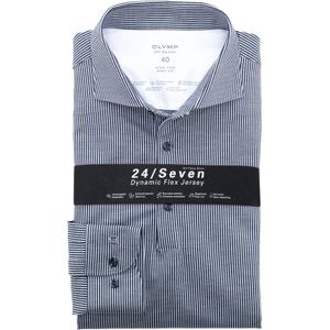 OLYMP 24/7 Level 5 body fit overhemd, popeline, marineblauw gestreept 37