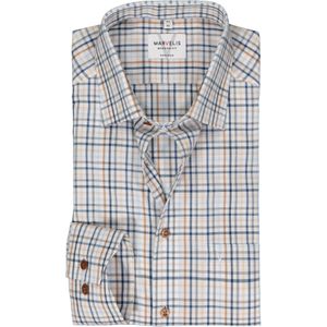 MARVELIS modern fit overhemd, popeline, wit met blauw en beige geruit