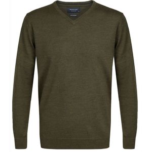 Profuomo slim fit trui wol, heren pullover V-hals, army groen -  Maat: XL