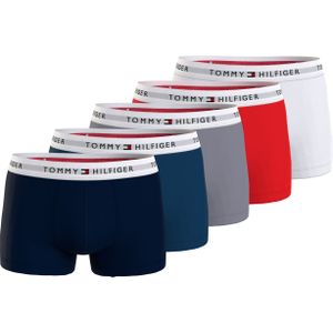 Tommy Hilfiger trunk (5-pack), heren boxers normale lengte, blauw, grijs, rood en wit -  Maat: L
