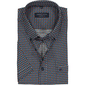 Casa Moda Sport Comfort Fit overhemd, korte mouw, blauw, wit, oranje en petrol dessin 39 - 40