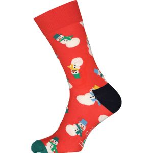 Happy Socks Snowman Sock, unisex sokken, rood met sneeuwpoppen - Unisex - Maat: 36-40