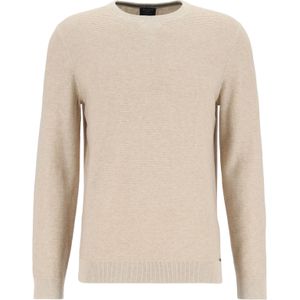 OLYMP modern fit trui katoen, structuur, O-hals, beige -  Maat: 4XL