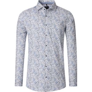 VENTI body fit overhemd, popeline, wit met lichtblauw en groen dessin