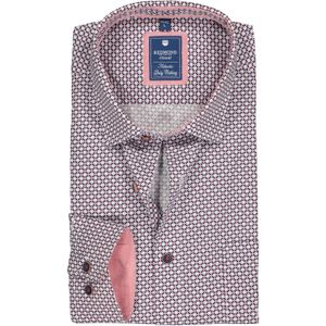 3 voor 99 | Redmond regular fit overhemd, poplin dessin, blauw en rood met wit