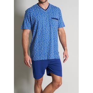 Gotzburg heren shortama V-hals, middenblauw dessin