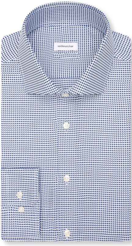 Seidensticker - Overhemd - Blauw - Lange Mouw - 100% Katoen - Modern Kent Kraag