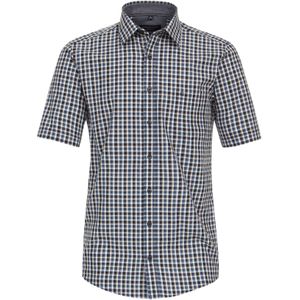 CASA MODA - Sport Casual Fit Overhemd - Blauw met Beige en Wit Geruit - Korte Mouw - Strijkvriendelijk