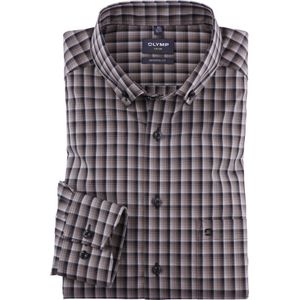 OLYMP Luxor modern fit overhemd, popeline, taupe geruit