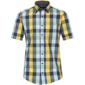CASA MODA - Sport Casual Fit Overhemd - Korte Mouw - Blauw met Geel Geruit - Strijkvriendelijk
