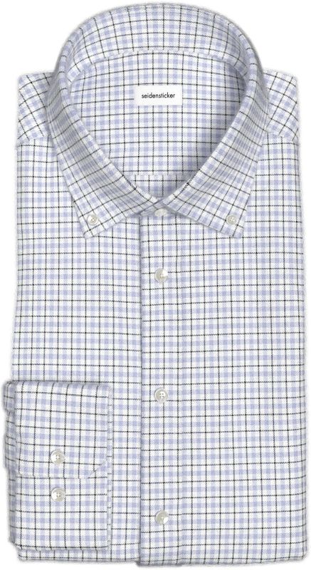 Seidensticker - Flanellen Overhemd - Zwart - Slim 1/1 Button-Down-kraag Ruit