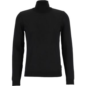 BOSS Musso, heren trui wol, slim fit coltrui, zwart