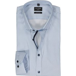 OLYMP No. 6 Six super slim fit overhemd, popeline, lichtblauw met wit en donkerblauw dessin 41