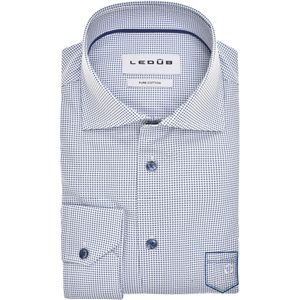 Ledub modern fit overhemd, mouwlengte 72 cm, popeline, wit met blauw mini dessin