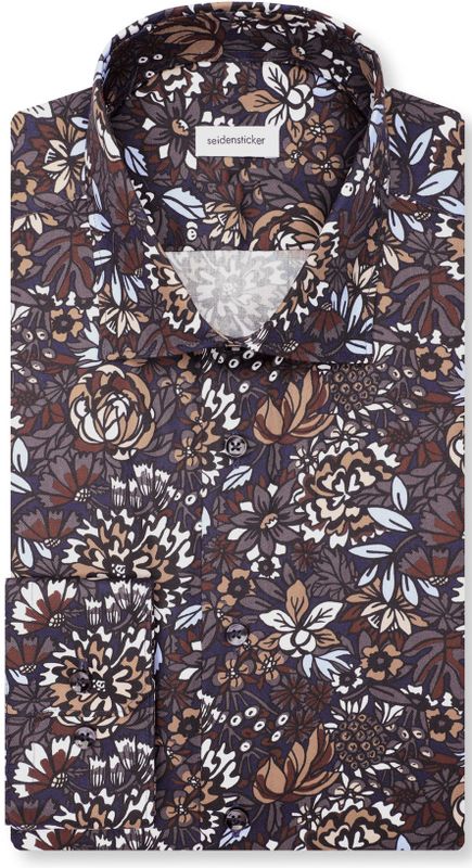 Seidensticker - Businessoverhemd - Nougat - Shaped 1/1 Kentkraag print