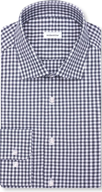 Seidensticker - Flanellen Overhemd - Donkerblauw - Regular 1/1 Kentkraag Ruit