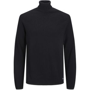 JACK & JONES Hill knit roll neck slim fit, heren pullover katoen met col, zwart -  Maat: M