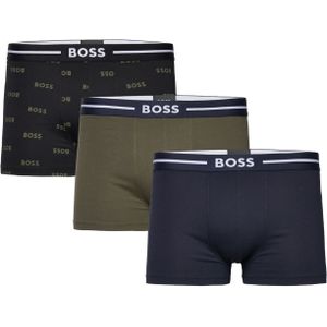 HUGO BOSS Bold trunks (3-pack), heren boxers kort, blauw, olijfgroen, zwart met logoprint -  Maat: S