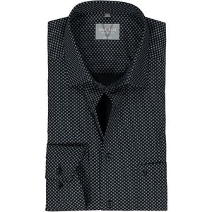 MARVELIS comfort fit overhemd, popeline, zwart met grijs en wit dessin