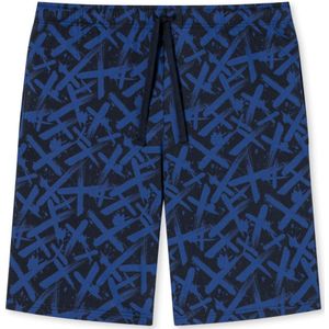 SCHIESSER Mix+Relax loungebroek kort, heren bermudashort biologisch katoen nachtblauw patroon