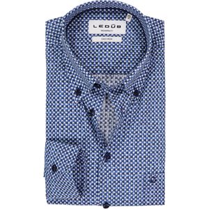 Ledub - Modern Fit - Overhemd - Middenblauw Dessin - Strijkvriendelijk