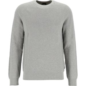 BOSS Derlino regular fit trui katoen met wol, heren trui middeldik O-hals, zilver