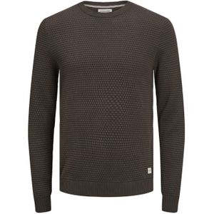 JACK & JONES Atlas knit crew neck slim fit, heren pullover katoen met O-hals, donkerbruin