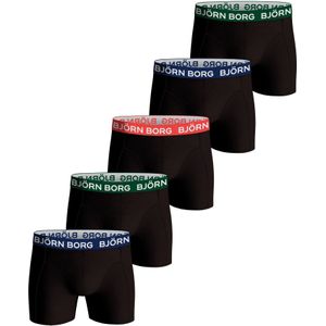 Bjorn Borg Cotton Stretch boxers, heren boxers normale lengte (5-pack), zwart met gekleurde tailleband -  Maat: XS