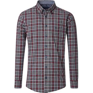 CASA MODA Sport comfort fit overhemd, dobby, blauw met wit, donkerrood en beige geruit